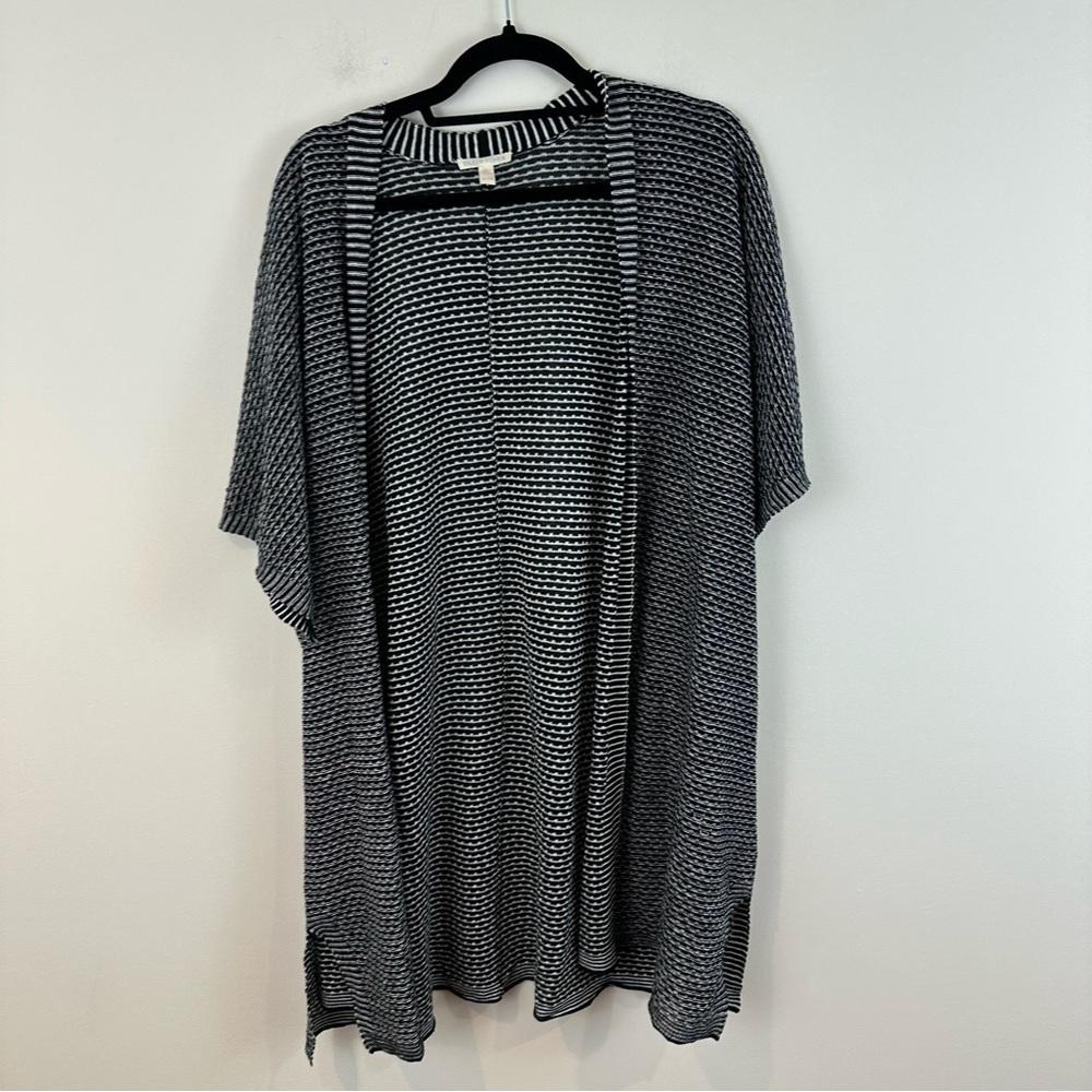 Eileen Fisher Linen Striped Black and White Open Cardigan Short Sleeved Size XL